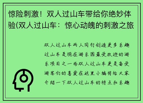 惊险刺激！双人过山车带给你绝妙体验(双人过山车：惊心动魄的刺激之旅！)